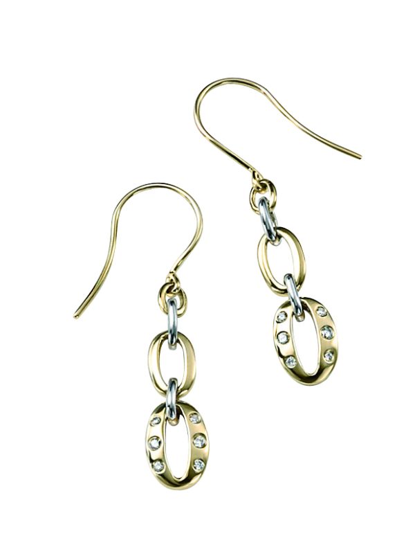 9ct Yellow and White Gold Diamond Earrings-1054
