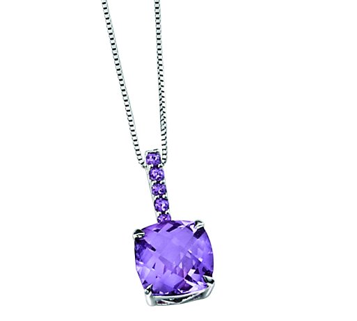 9ct White Gold Amethyst Pendant and Chain -1038