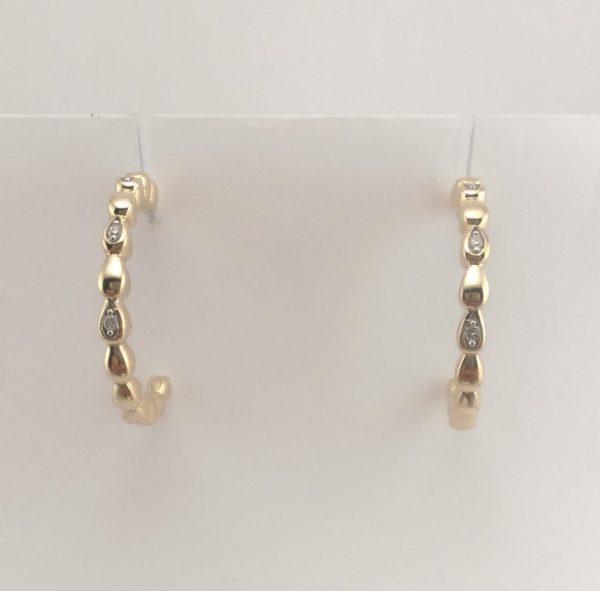 9ct Yellow Gold Diamond set Hoop Earrings-999