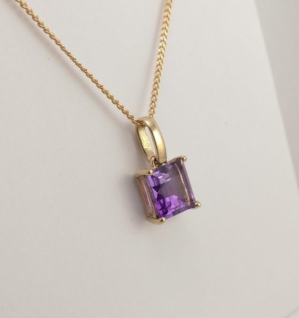 9ct Yellow Gold Amethyst Pendant and Chain-1002