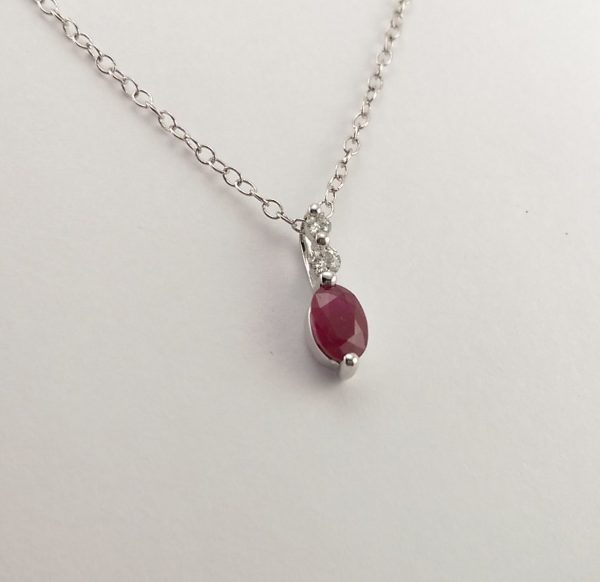 9ct White Gold Ruby and Diamond pendant on Chain-1007