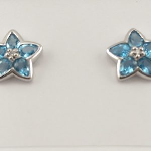 18ct White Gold Blue Topaz and Diamond Earrings-0