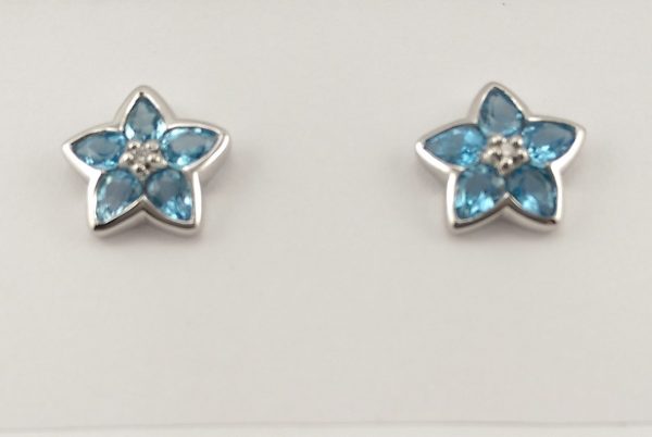 18ct White Gold Blue Topaz and Diamond Earrings-0