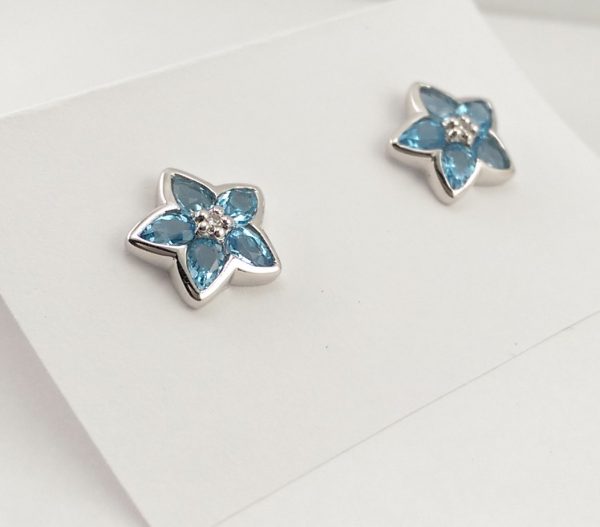 18ct White Gold Blue Topaz and Diamond Earrings-1009