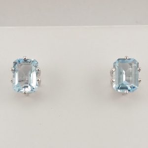 9ct White Gold Blue Topaz Stud Earrings -0