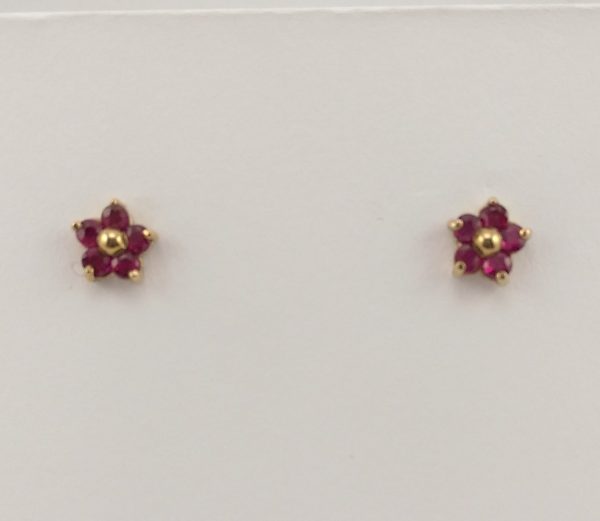 9ct Yellow Gold Ruby Cluster Stud Earrings-0