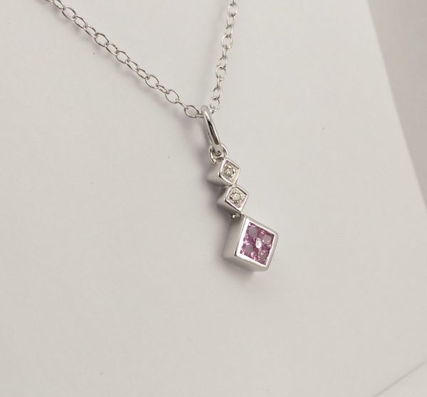 9ct White Gold Pink Sapphire and Diamond pendant-0