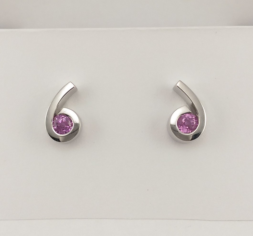 18ct White Gold Pink Sapphire Earrings -0