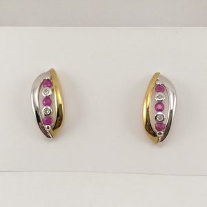 9ct Yellow and White Gold Ruby Diamond Earrings -0