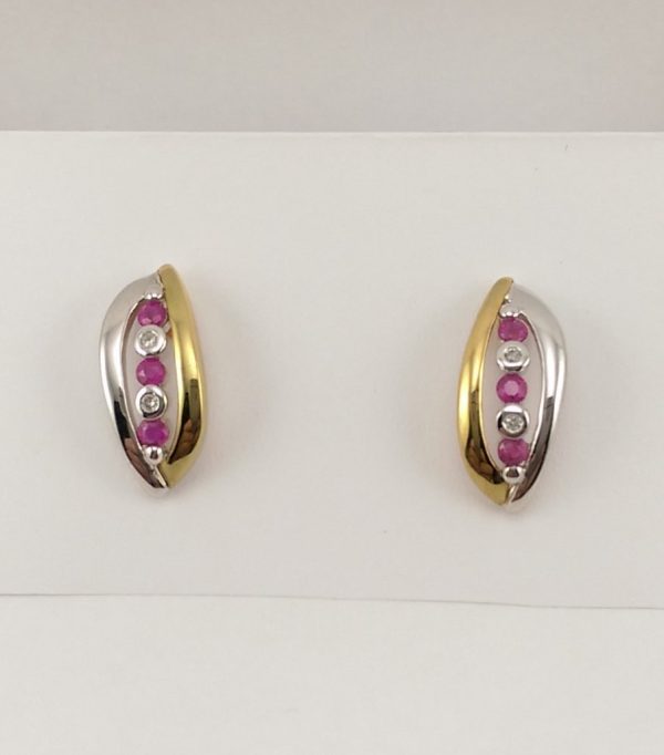 9ct Yellow and White Gold Ruby Diamond Earrings -0