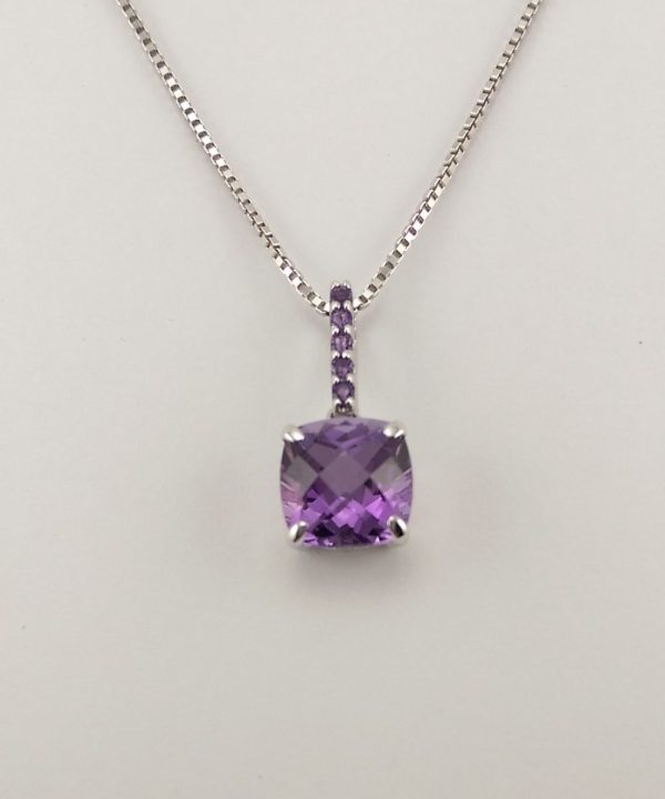 9ct White Gold Amethyst Pendant and Chain -0