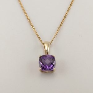 9ct Yellow Gold Amethyst Pendant and Chain-0