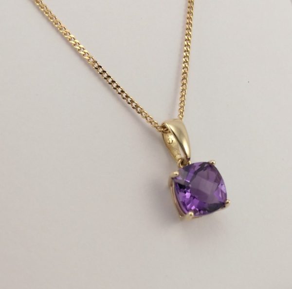 9ct Yellow Gold Amethyst Pendant and Chain-1044