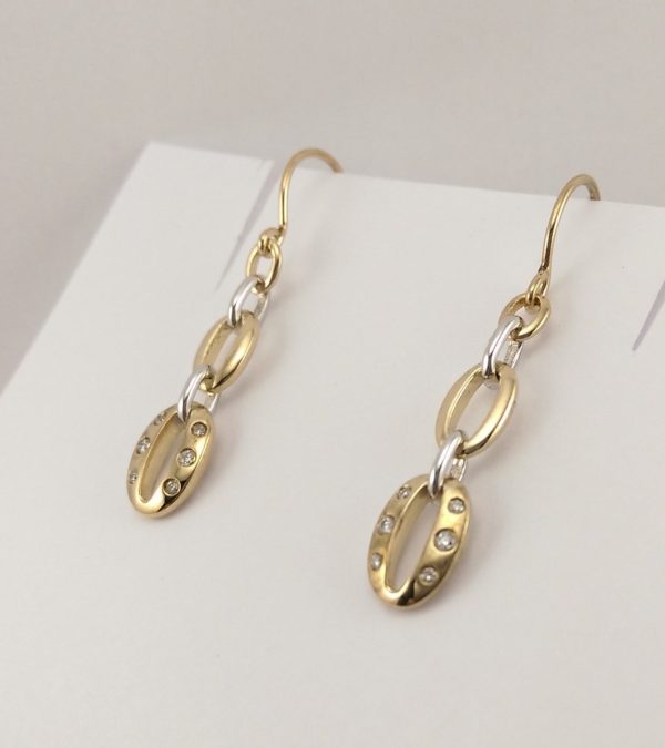 9ct Yellow and White Gold Diamond Earrings-1053