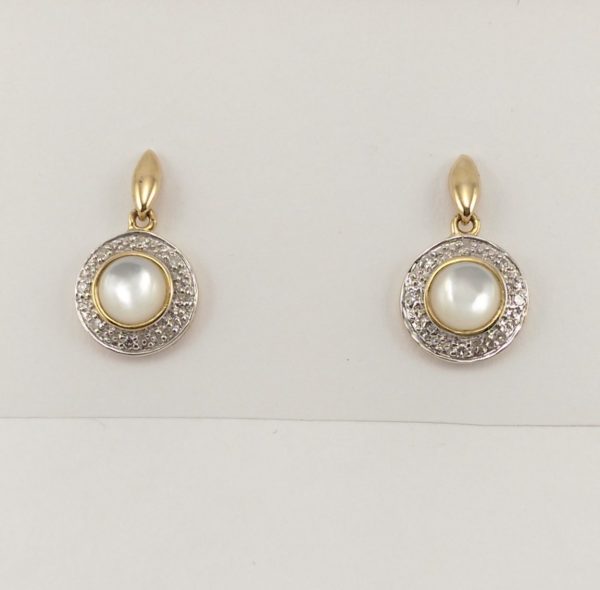 9ct Yellow Gold Mother of Pearl and Diamond Earrings -0