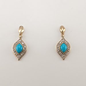 9ct Yellow gold Turquoise and Diamond Earrings -0