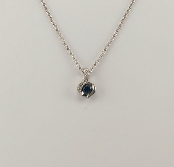 9ct White Gold Sapphire and Diamond Pendant on Chain-0