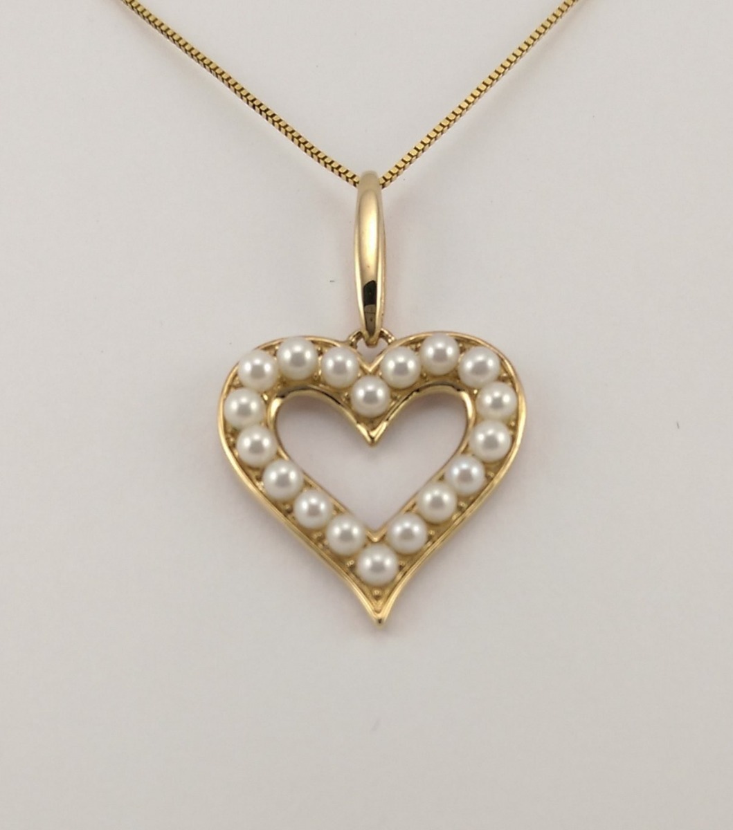 9ct Yellow Gold Heart Shaped Cultured Pearl Pendant on Chain-0