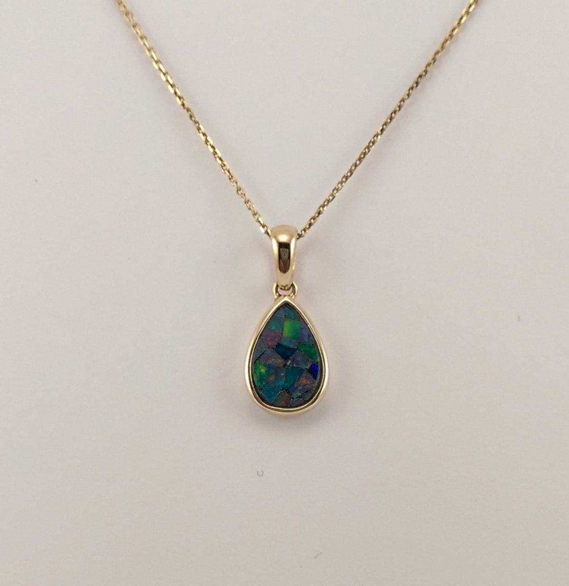 9ct Yellow Gold Mosaic Opal Pendant and Chain-0