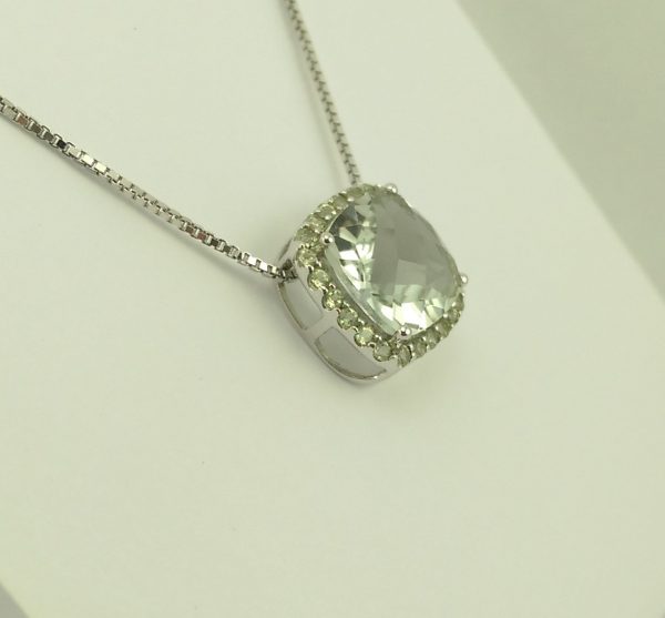 9ct White Gold Green Amethyst and Peridot Pendant and Chain-1103