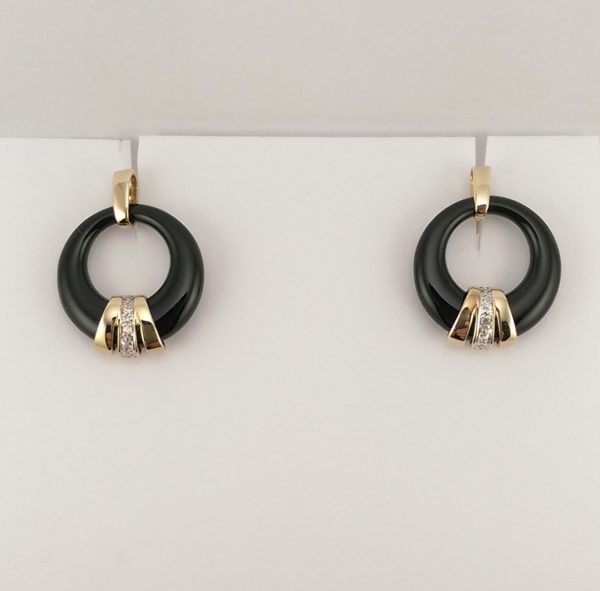 9ct Yellow Gold Black Onyx and Diamond Earrings-0