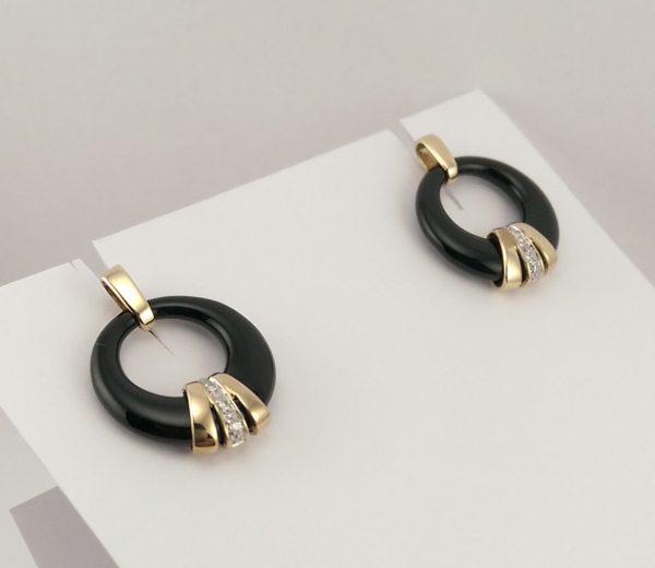 9ct Yellow Gold Black Onyx and Diamond Earrings-1105