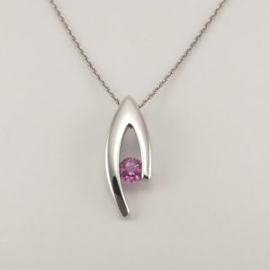 9ct White Gold Pink Sapphire Pendant on Chain-0