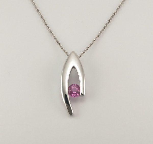 9ct White Gold Pink Sapphire Pendant on Chain-0