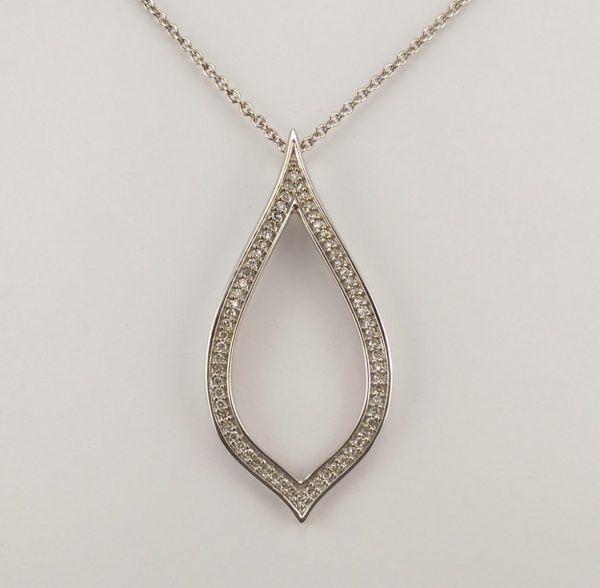 9ct White Gold and Diamond Tear Drop Pendant on Chain-0