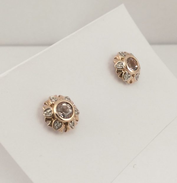 9ct Rose Gold Morganite and Diamond stud Earrings -1113