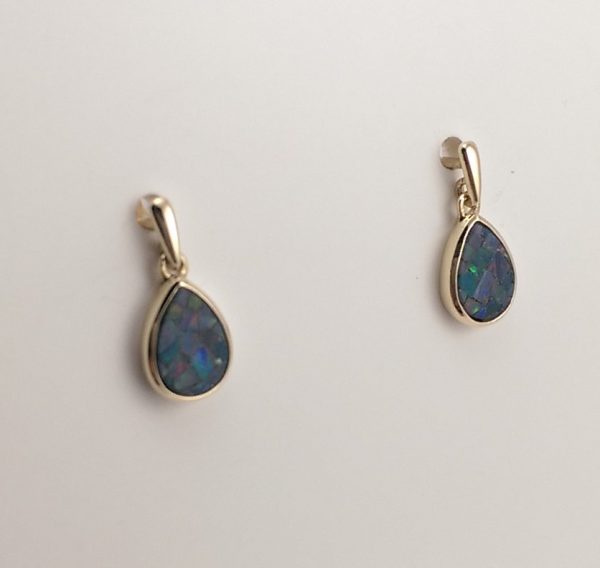 9ct Yellow Gold Opal Mosaic Teardrop Earrings-1119