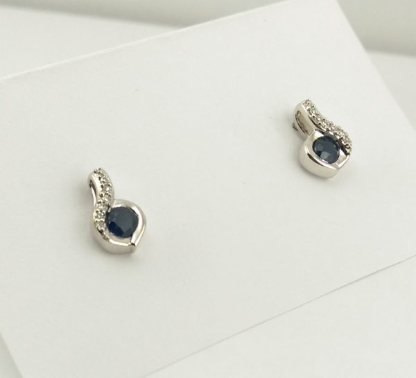 9ct White Gold Sapphire and Diamond Earrings-1124