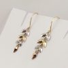 9ct Red White and Yellow Gold Flexible Leaf Drop Earrings -1136