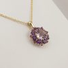 9ct Yellow Gold Amethyst and Pink Tourmaline Cluster Pendant and Trace Chain-1144