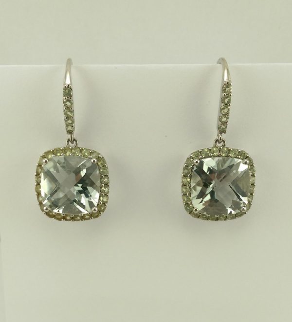 9ct White Gold Green Amethyst Drop Earrings-1150