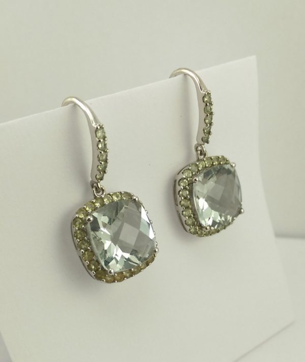 9ct White Gold Green Amethyst Drop Earrings-1151