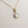 9ct Yellow Gold Mother of Pearl and Diamond Pendant on Fine Venetian Box Chain-1159