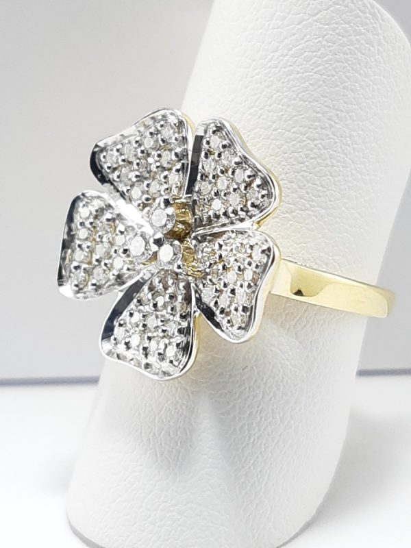 18ct Yellow Gold Diamond set Flower Ring-1206