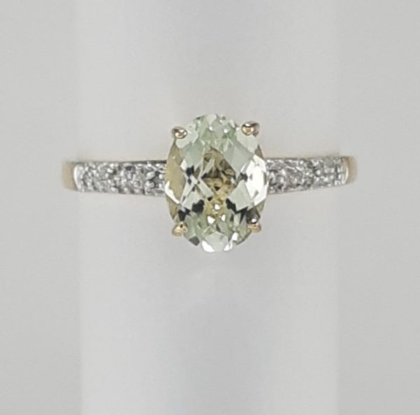 9ct Yellow Gold Green Amethyst and Diamond Ring-0