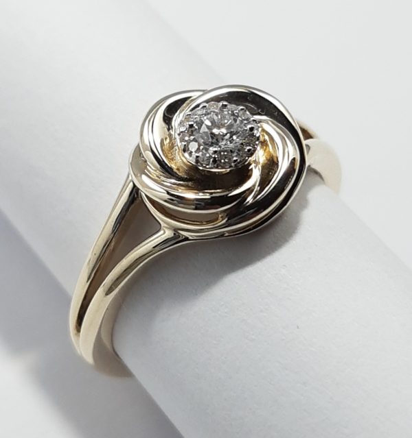 9ct Yellow Gold Diamond set Swirl Design Ring-0