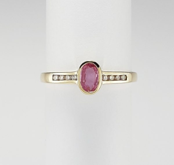 9ct Yellow Gold Pink Sapphire and Diamond Ring -1215