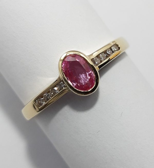 9ct Yellow Gold Pink Sapphire and Diamond Ring -0