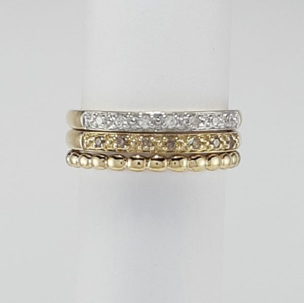 9ct Yellow Gold and Diamond 3 Row stacking Ring -1218