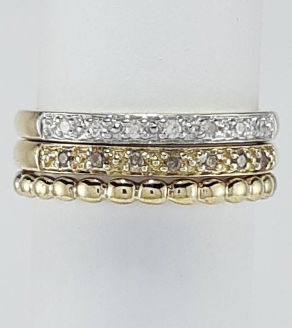 9ct Yellow Gold and Diamond 3 Row stacking Ring -1217
