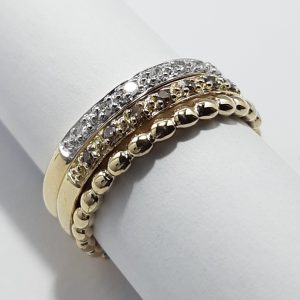 9ct Yellow Gold and Diamond 3 Row stacking Ring -0