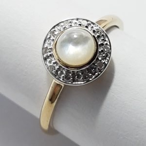 9ct Yellow Gold Mother of Pearl and Diamond Cluster Ring-0