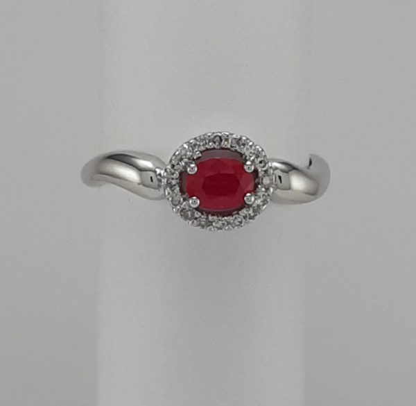 9ct White Gold Ruby and Diamond Oval Cluster Ring -1173