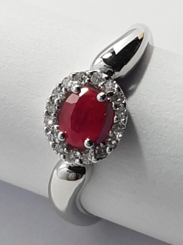 9ct White Gold Ruby and Diamond Oval Cluster Ring -1172