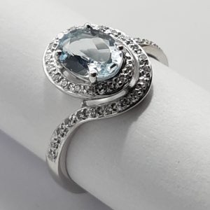 9ct White Gold Aquamarine and Diamond Ring-0