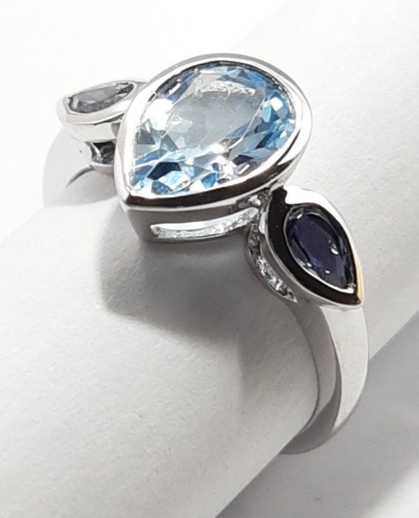9ct White Gold Blue Topaz and Iolite Ring -0